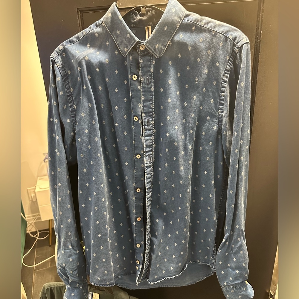 Zara denim diamond print shirt size small relaxed fit